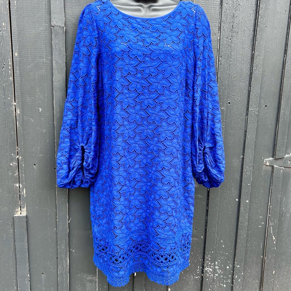 Laundry Women’s Lace Dress 3/4 Puff Sleeves Under Slip Navy